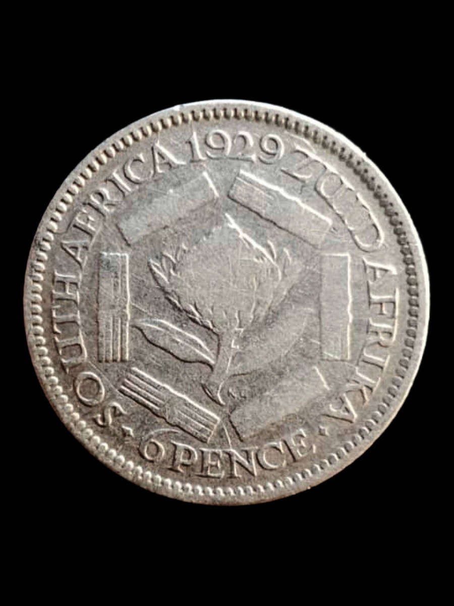 1929 South Africa Silver 6 Pence  King George V (Scarce Early Union Issue)