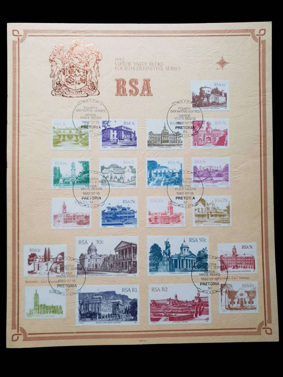 1982 RSA Fourth Definitive Series  Official First Day Sheet  Full Set  Pretoria Cancel