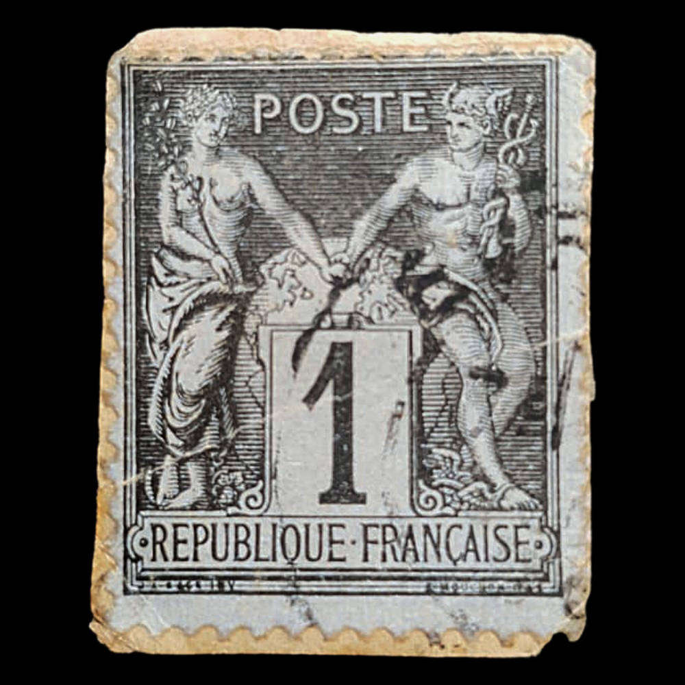 Rare Variety  France 1880 Peace & Commerce 1c Black on Prussian Blue (Scott #87, A15)