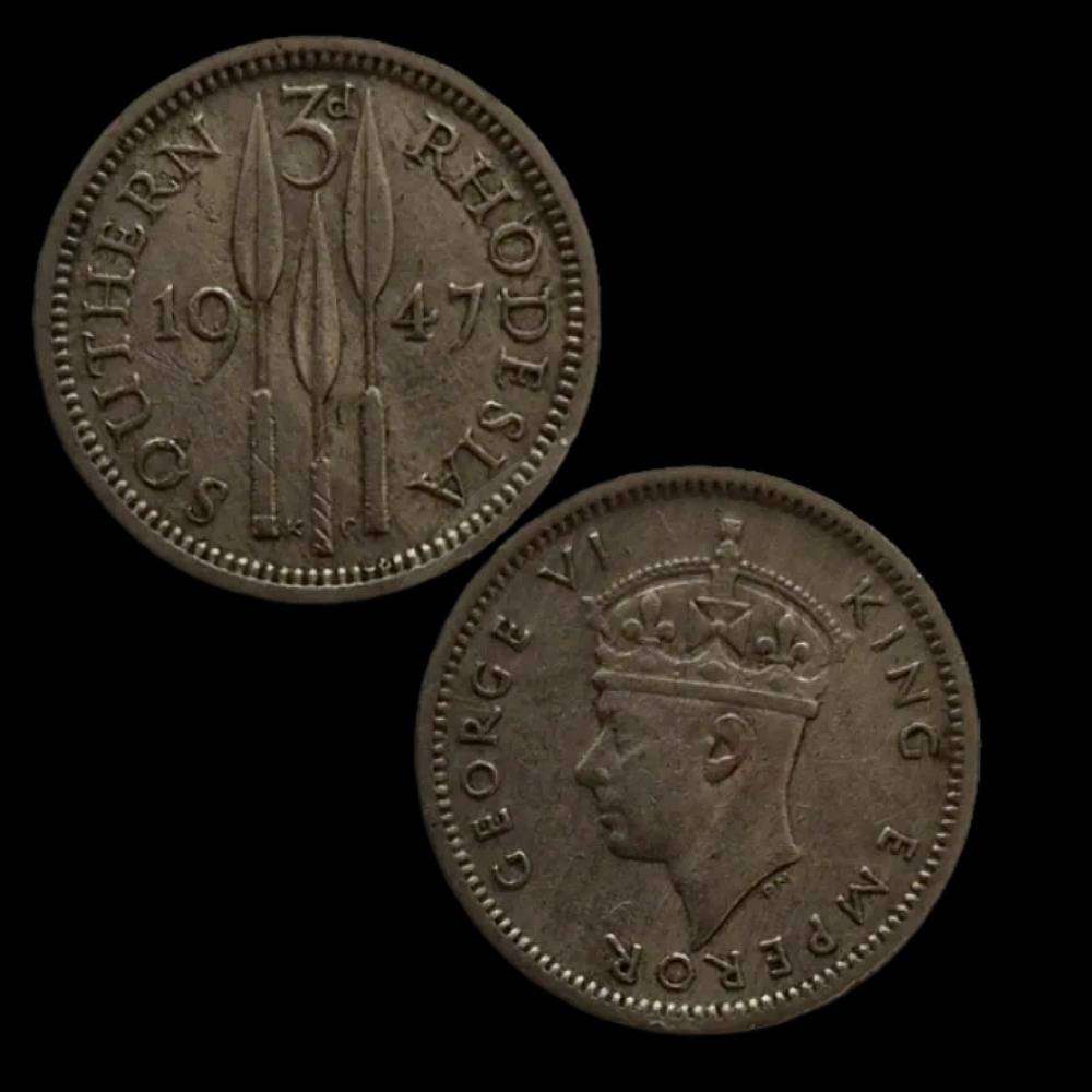 1947 Southern Rhodesia 3 Pence (Tickey) - King George VI