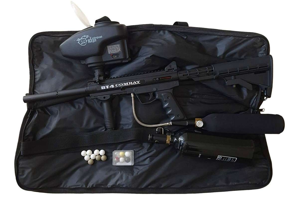BT-4 Combat Paintball Marker Package  Tactical Setup with Bag, Hopper, CO Canister & Ceramic Balls