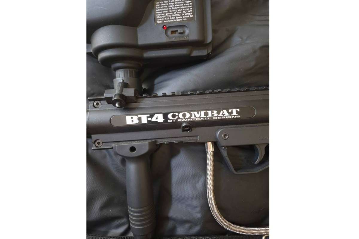 BT-4 Combat Paintball Marker Package  Tactical Setup with Bag, Hopper, CO Canister & Ceramic Balls