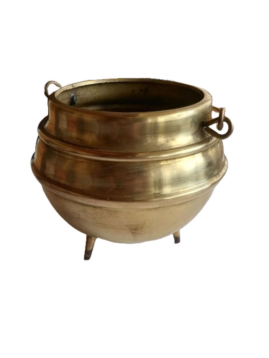 Vintage Solid Brass 3-Legged Pot with Side Rings  Rustic Cauldron Style