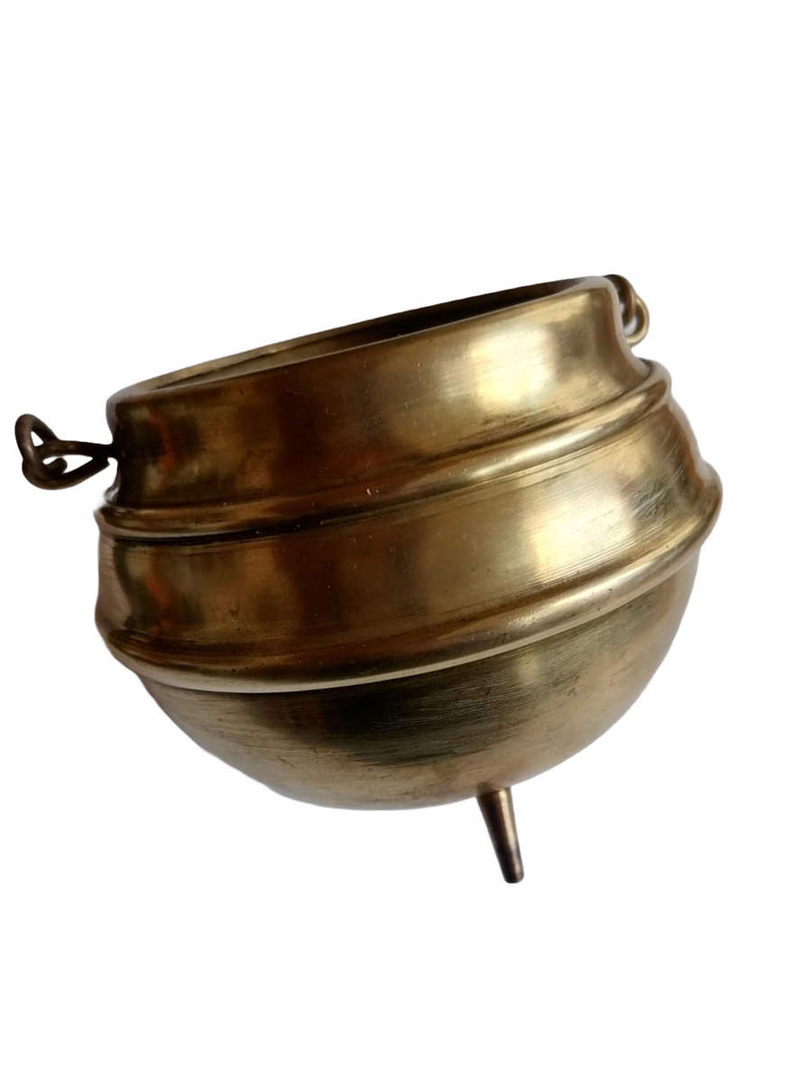 Vintage Solid Brass 3-Legged Pot with Side Rings  Rustic Cauldron Style