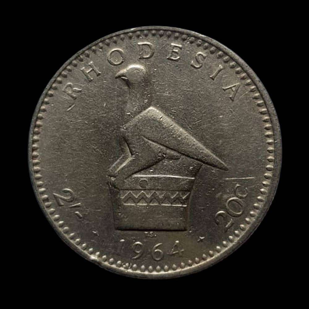 1964 Rhodesia 20 Cents  Queen Elizabeth II  Rhodesian Bird | Collectible Coin
