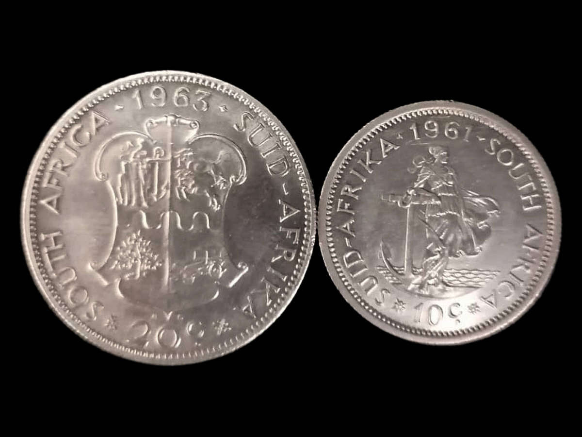 2 x Vintage Silver South African Coins UNC - 1961 & 1963  10c & 20c