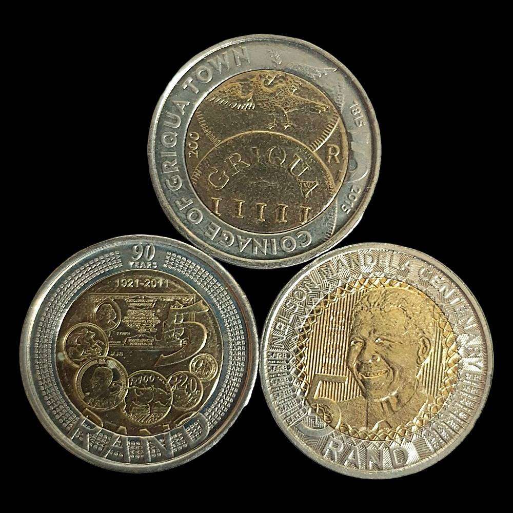 South Africa  Set of 3 x Commemorative 5 Rand Coins - UNC Condition