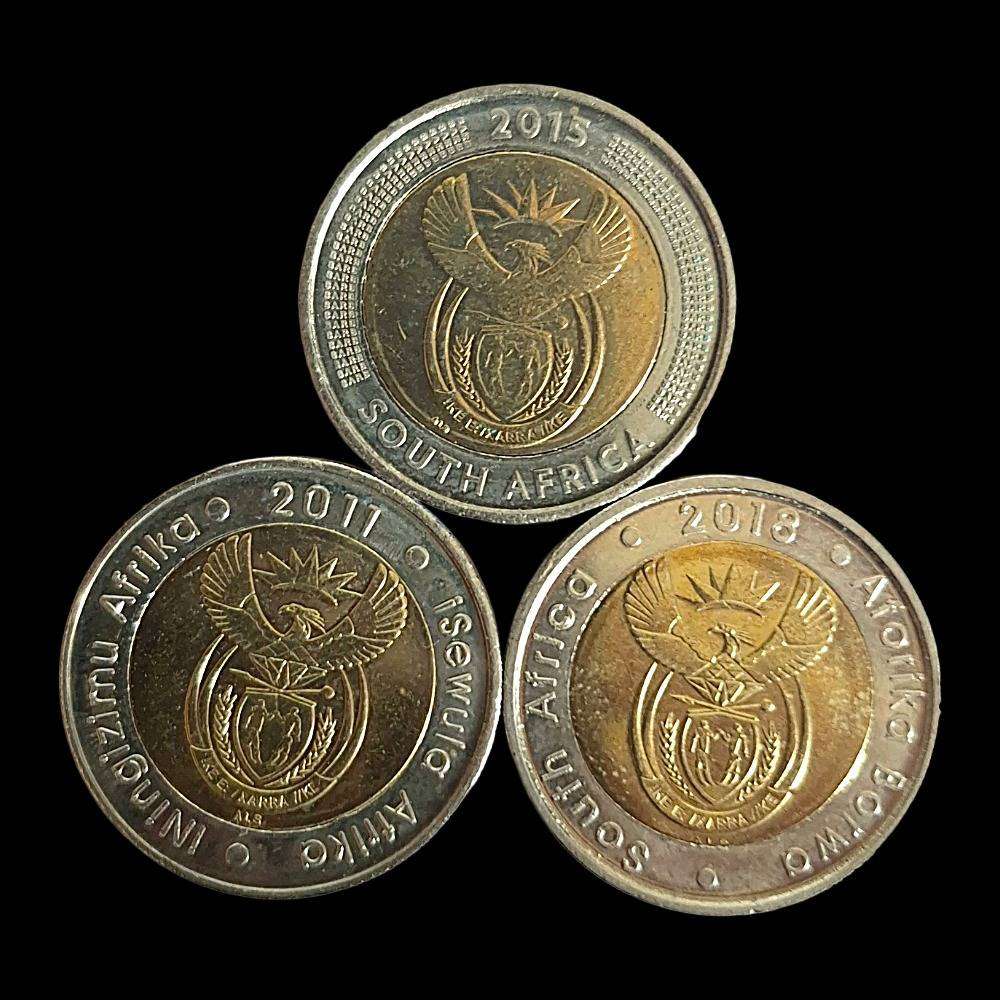 South Africa  Set of 3 x Commemorative 5 Rand Coins - UNC Condition