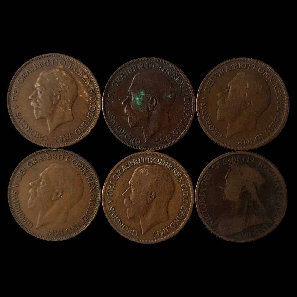 Lot of 6 British Large Pennies (18991936)