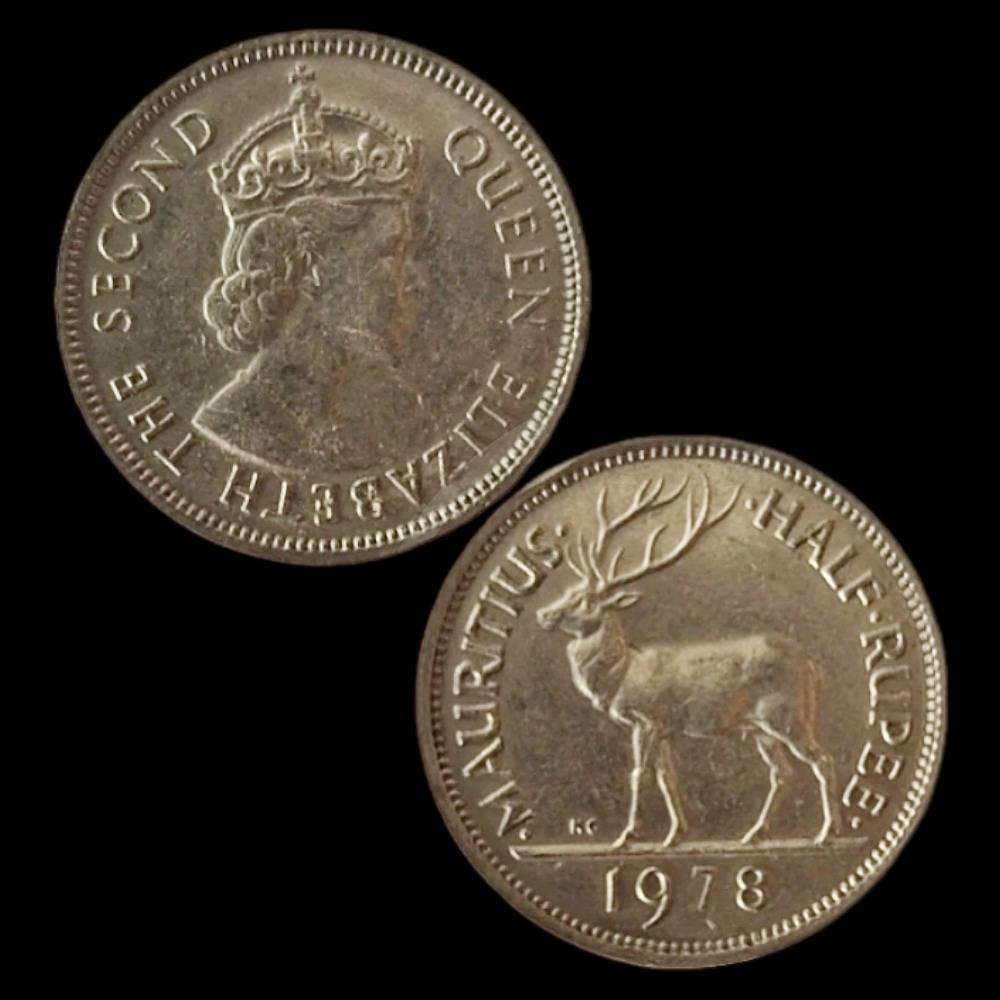 Mauritius Half Rupee 1978  Queen Elizabeth II & Stag