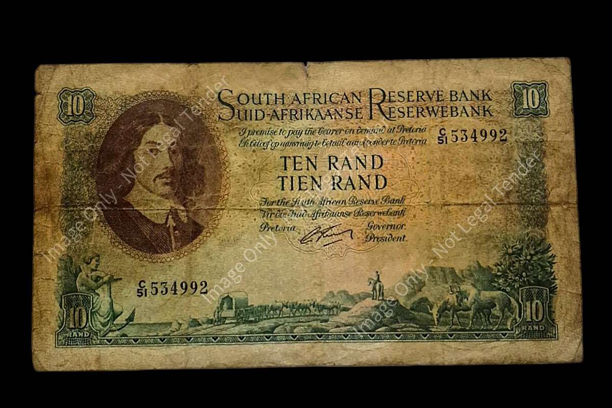 Vintage South Africa 10 Rand Banknote  Large Format  Jan van Riebeeck