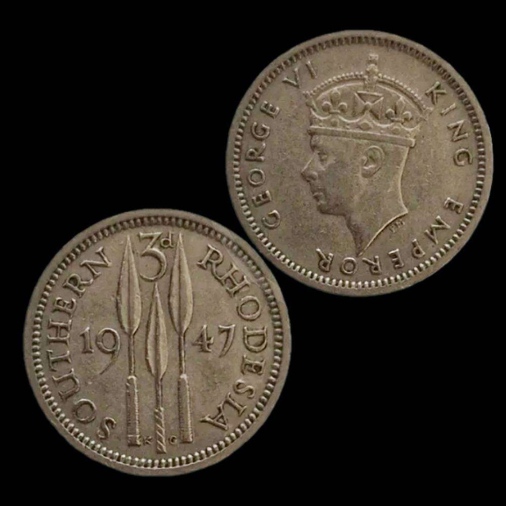 1947 Southern Rhodesia  Threepence Coin (George VI / Spears Design)