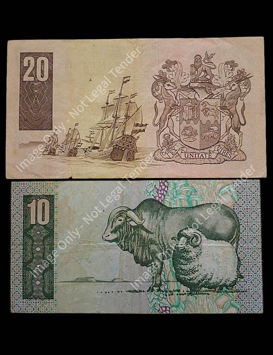 Vintage South African Reserve Bank Notes  10 Rand (Gerhard de Kock) & 20 Rand (C.L. Stals)