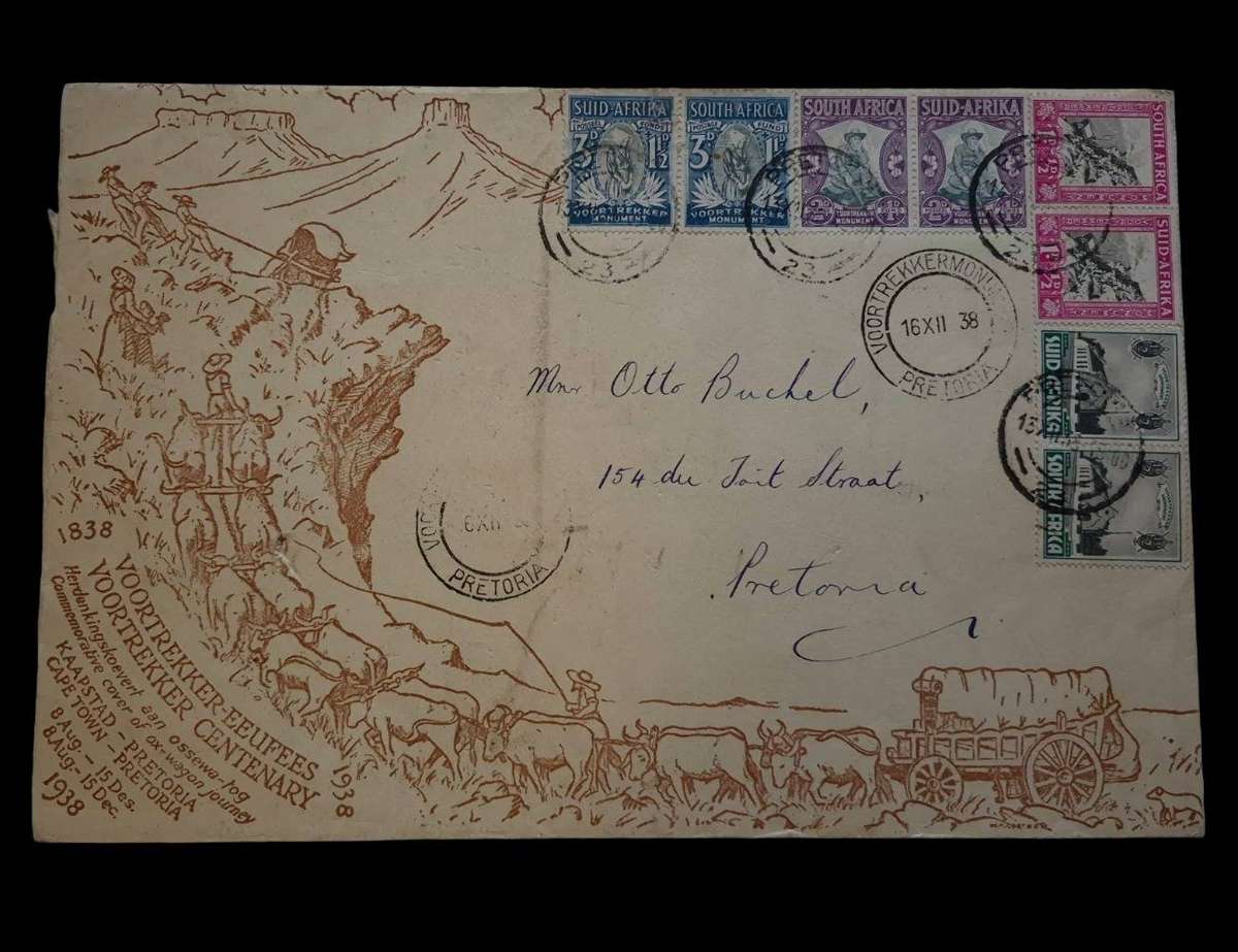 1938 South Africa Voortrekker Centenary FDC  Pretoria Monument Cancel