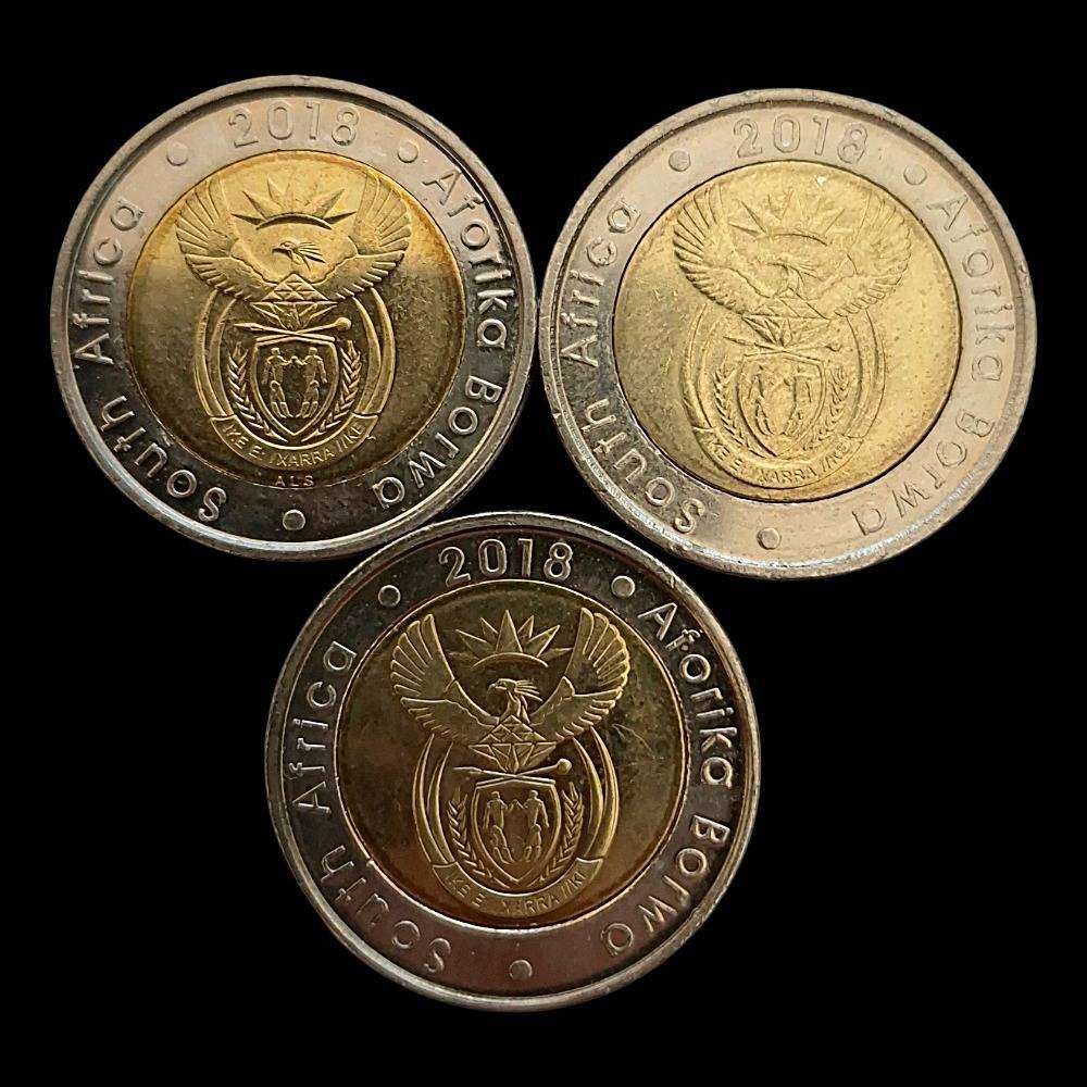 3 x Uncirculated South Africa R5 Coins  Nelson Mandela Centenary 2018