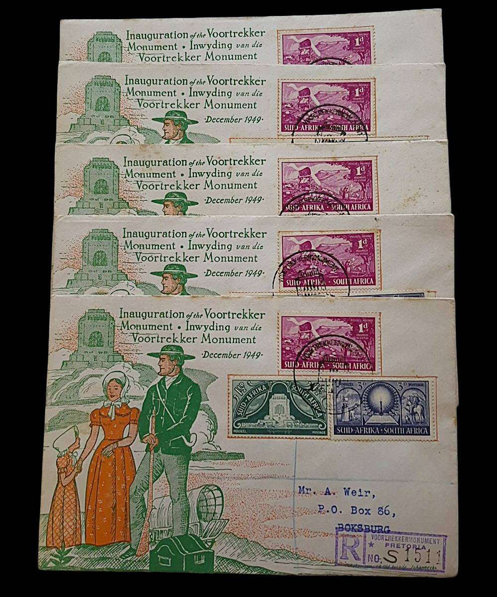 1949 Voortrekker Monument Inauguration  Lot of 5 FDCs