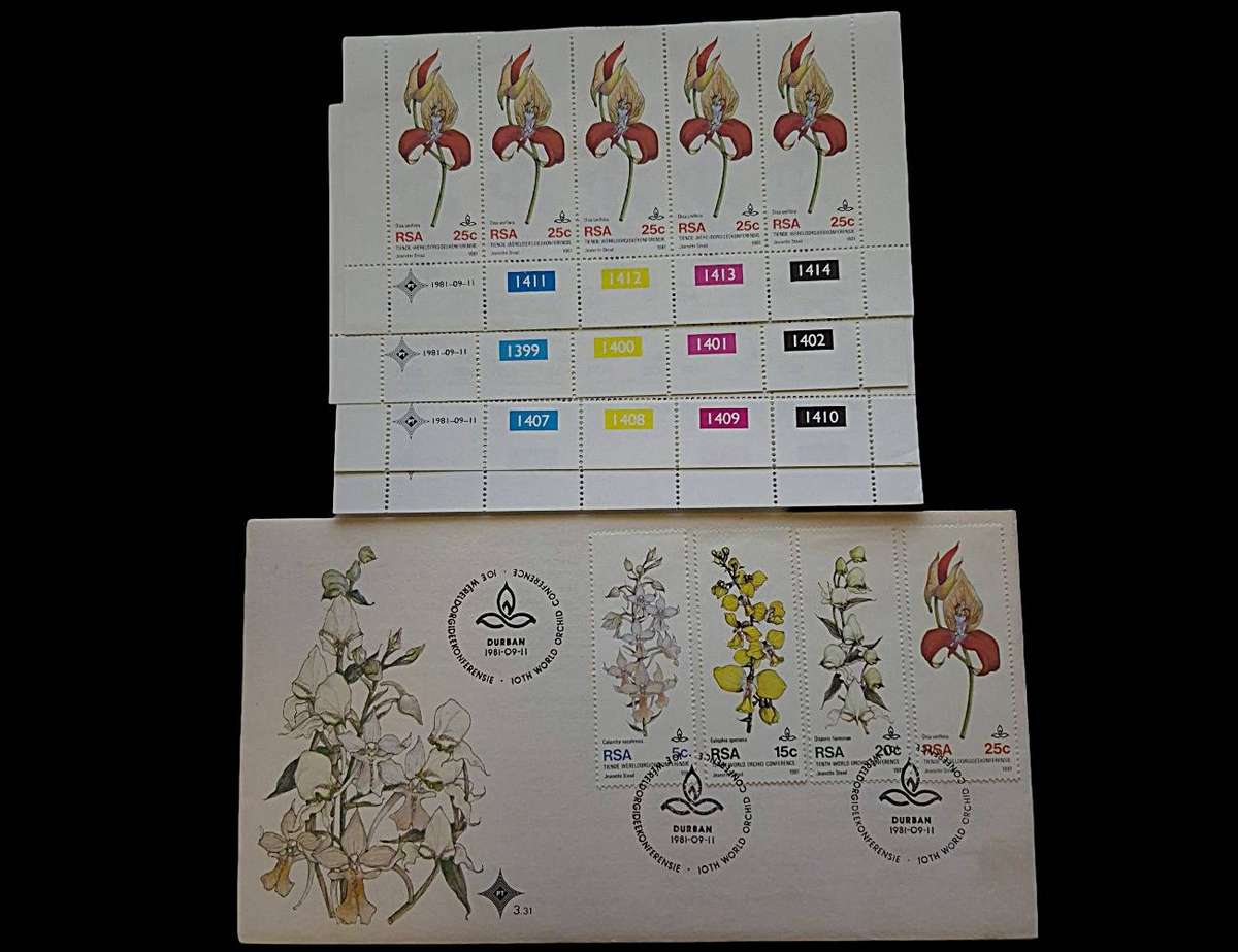 RSA 1981 10th World Orchid Conference - Official FDC & MNH Cylinder Blocks