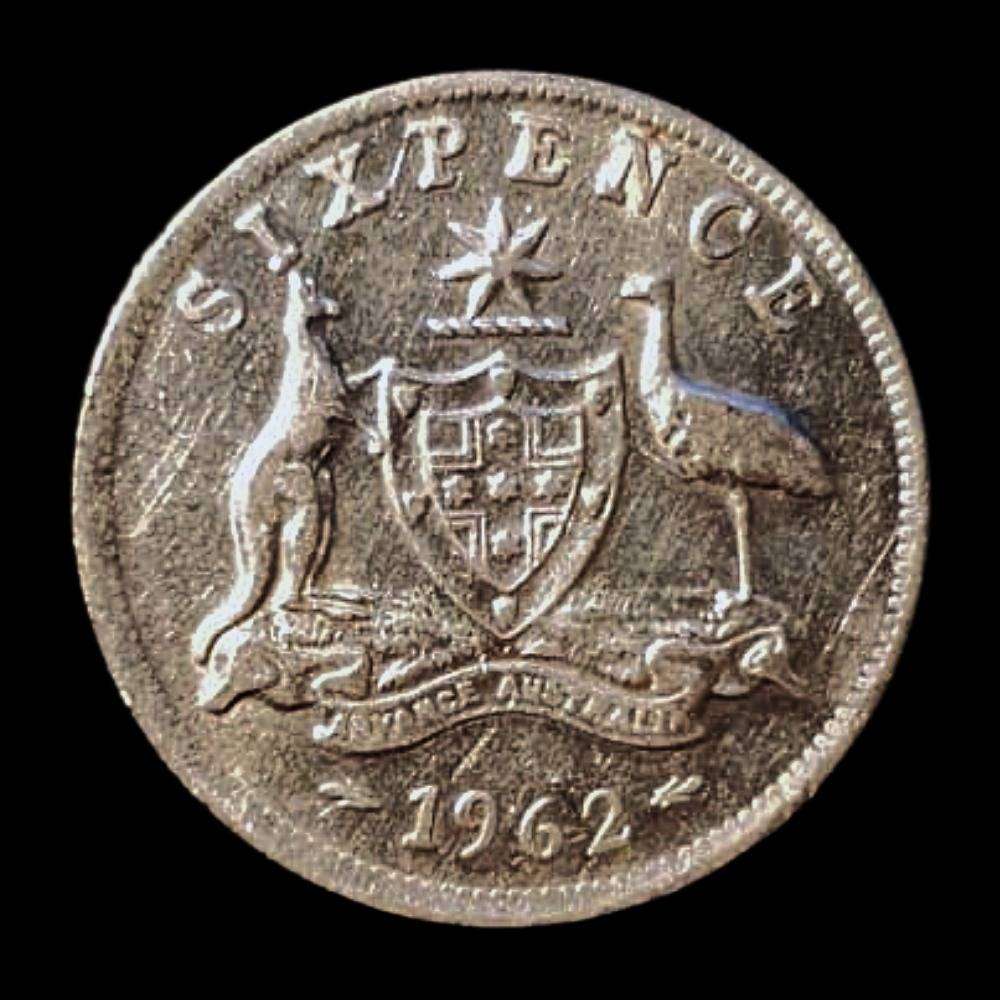 1962 Australia Sixpence  50% Silver  Queen Elizabeth II  Circulated