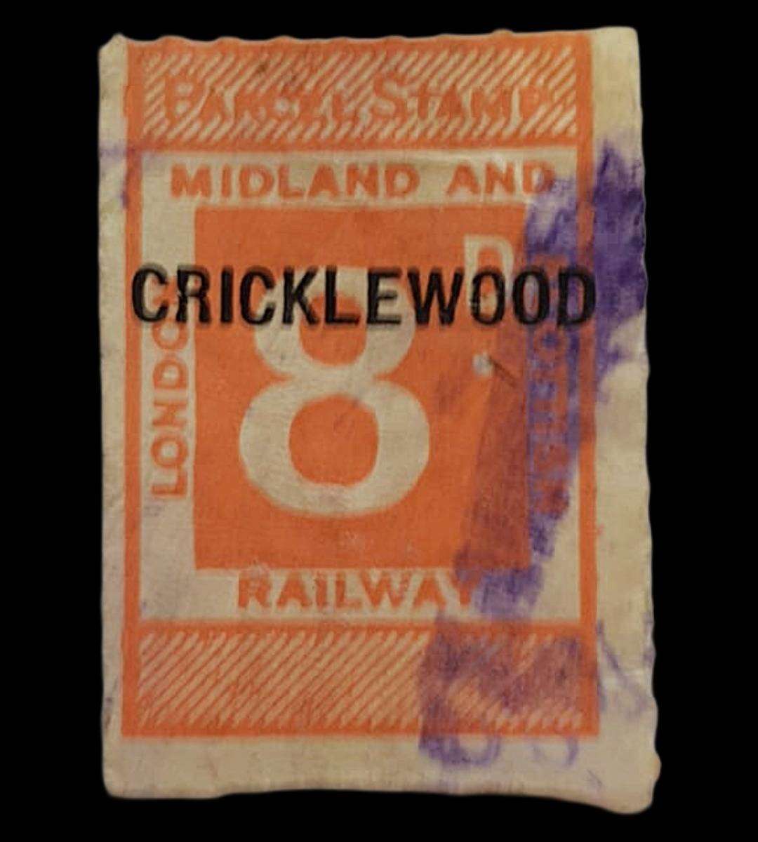 Vintage LMS Parcel Stamp  8d Orange  CRICKLEWOOD Overprint  Original Pre-Decimal Railway Label