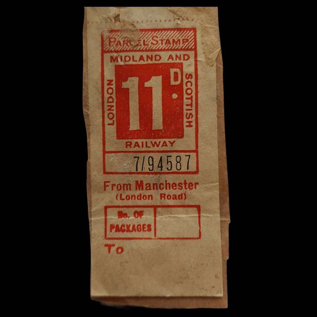 Vintage LMS Railway Parcel Stamp  11d Fare  Manchester (London Road)  Original Pre-Decimal Label
