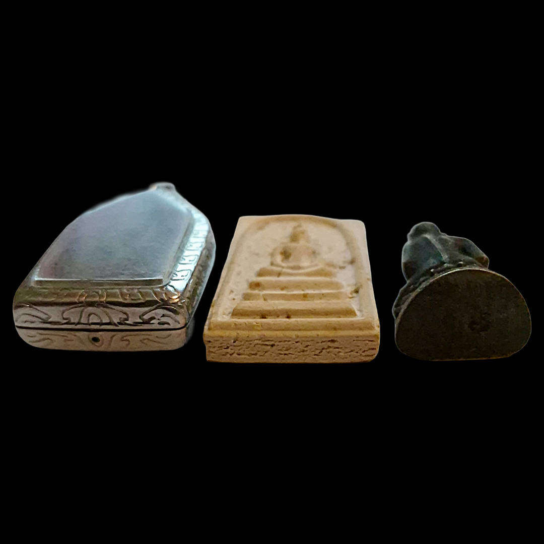 Set of 3 Vintage Thai Buddhist Amulets - Phra Somdej & Phra Kring Styles