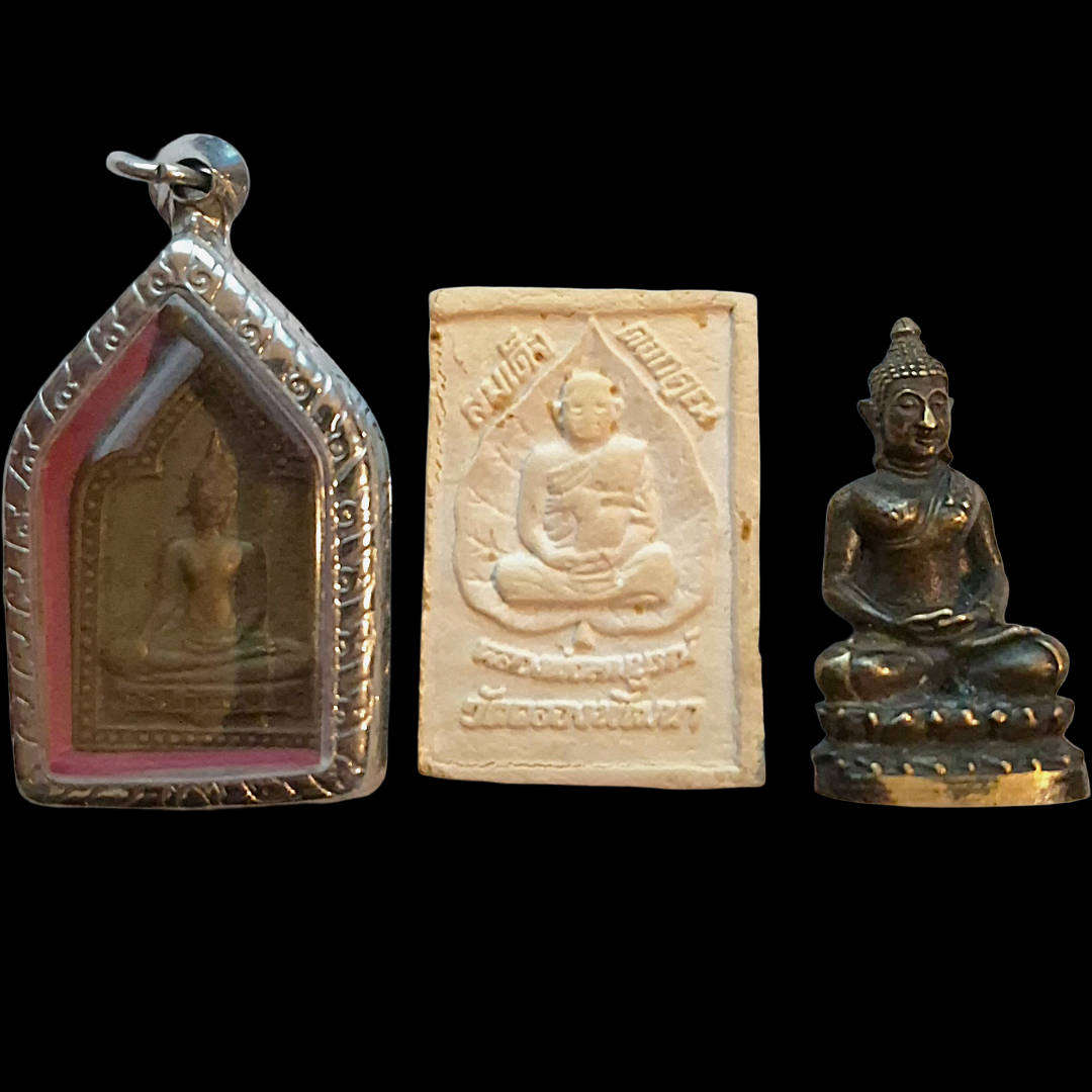 Set of 3 Vintage Thai Buddhist Amulets - Phra Somdej & Phra Kring Styles