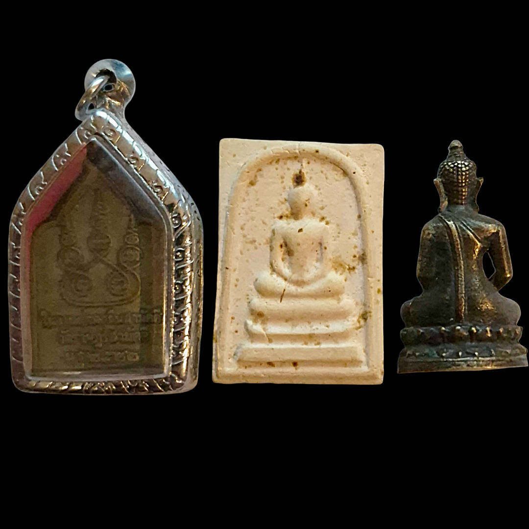 Set of 3 Vintage Thai Buddhist Amulets - Phra Somdej & Phra Kring Styles
