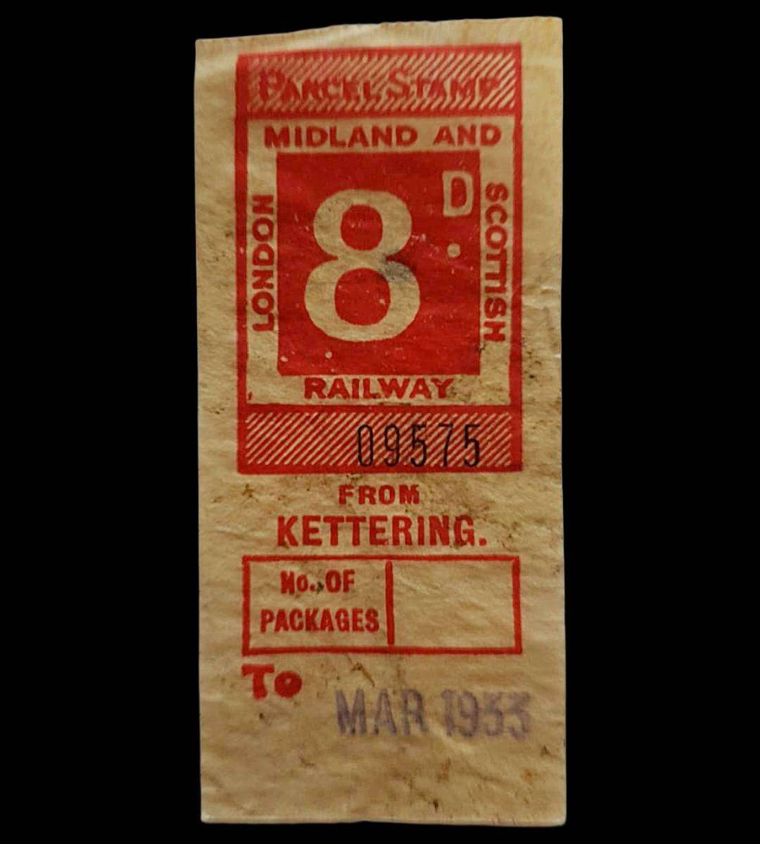 Vintage LMS Parcel Stamp  8d Fare  From Kettering  Original Pre-Decimal Railway Label