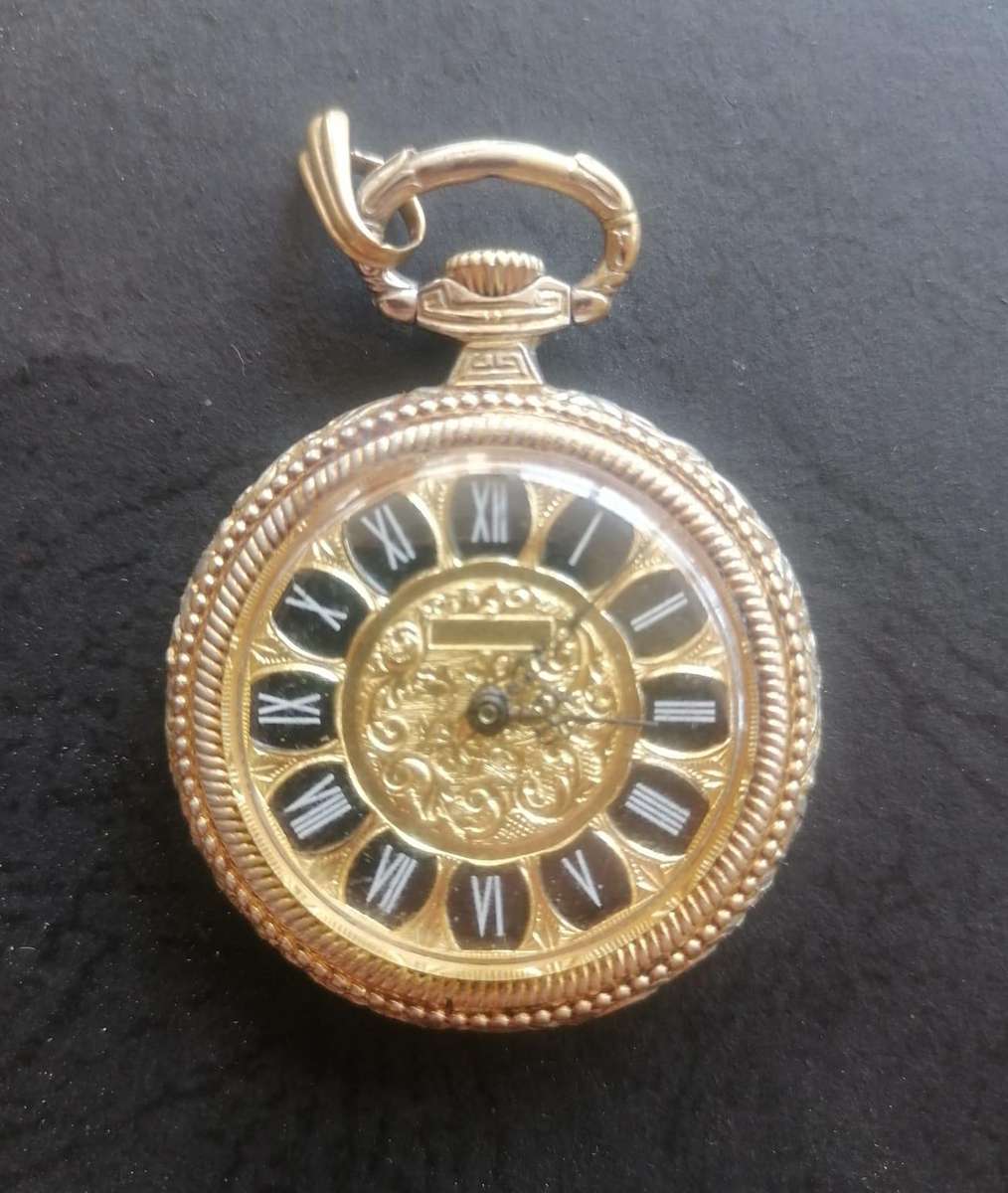 Vintage Emka Swiss Pocket Watch  15 Jewels Mechanical  Ornate Gold Case  Working Condition