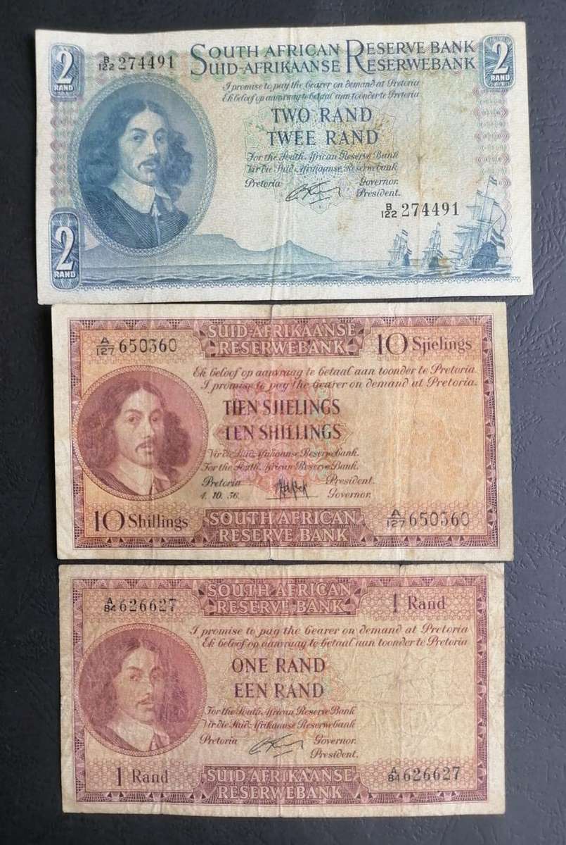 Lot of 3 Vintage South African Banknotes  Early Reserve Bank Notes