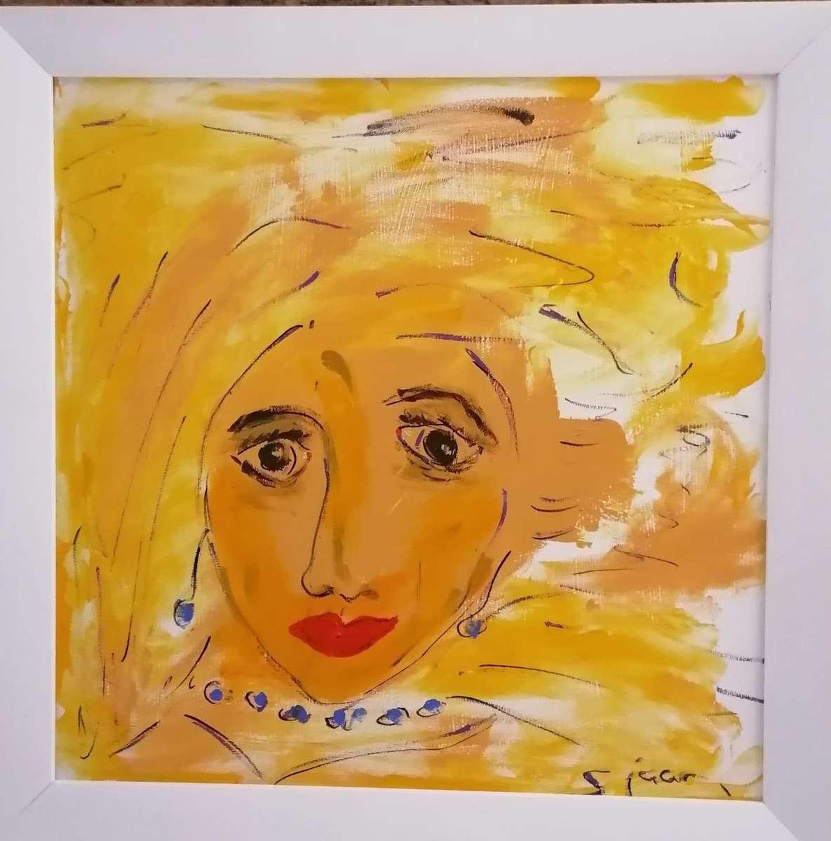 Sjaan Buchel Acrylic Painting -Woman 1 - 500mmx500mm Framed