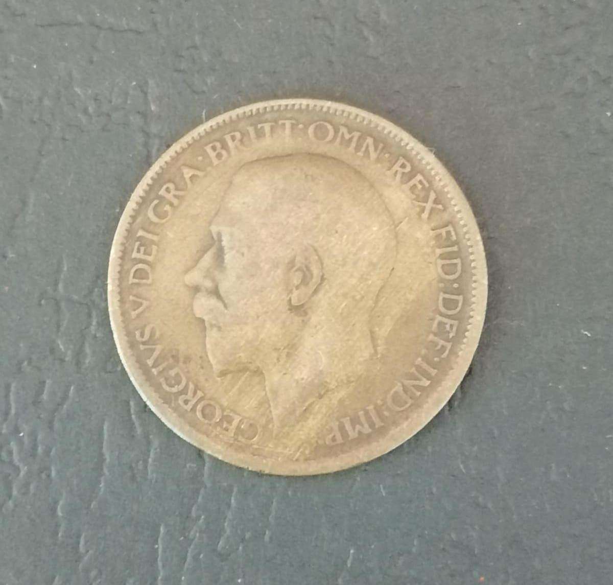 1921 British Half Penny  King George V  Seated Britannia  Antique Bronze Coin