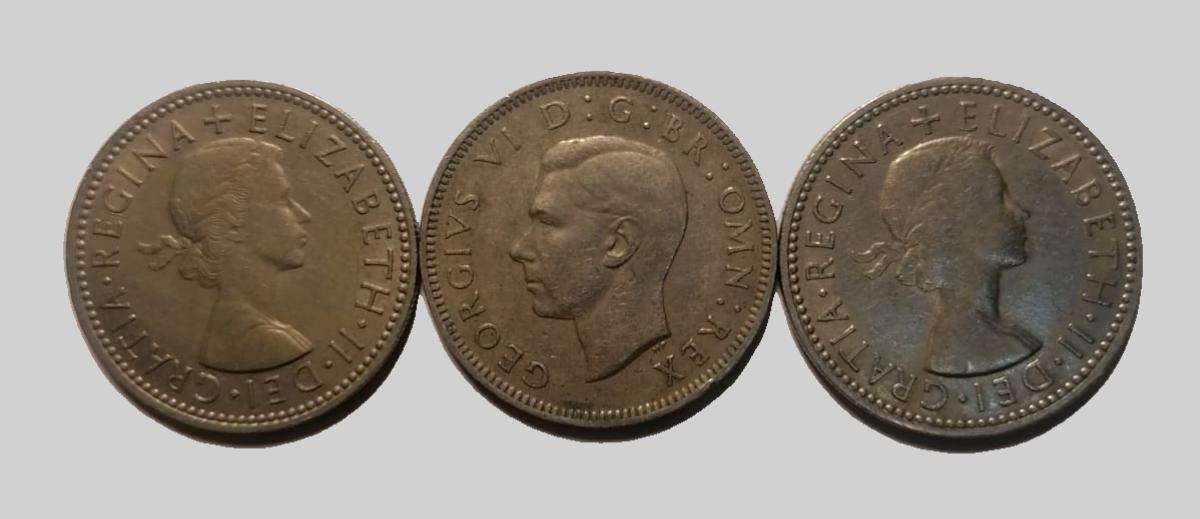 Lot of 3 British One Shilling Coins  1948, 1955, 1959  King George VI & Queen Elizabeth II