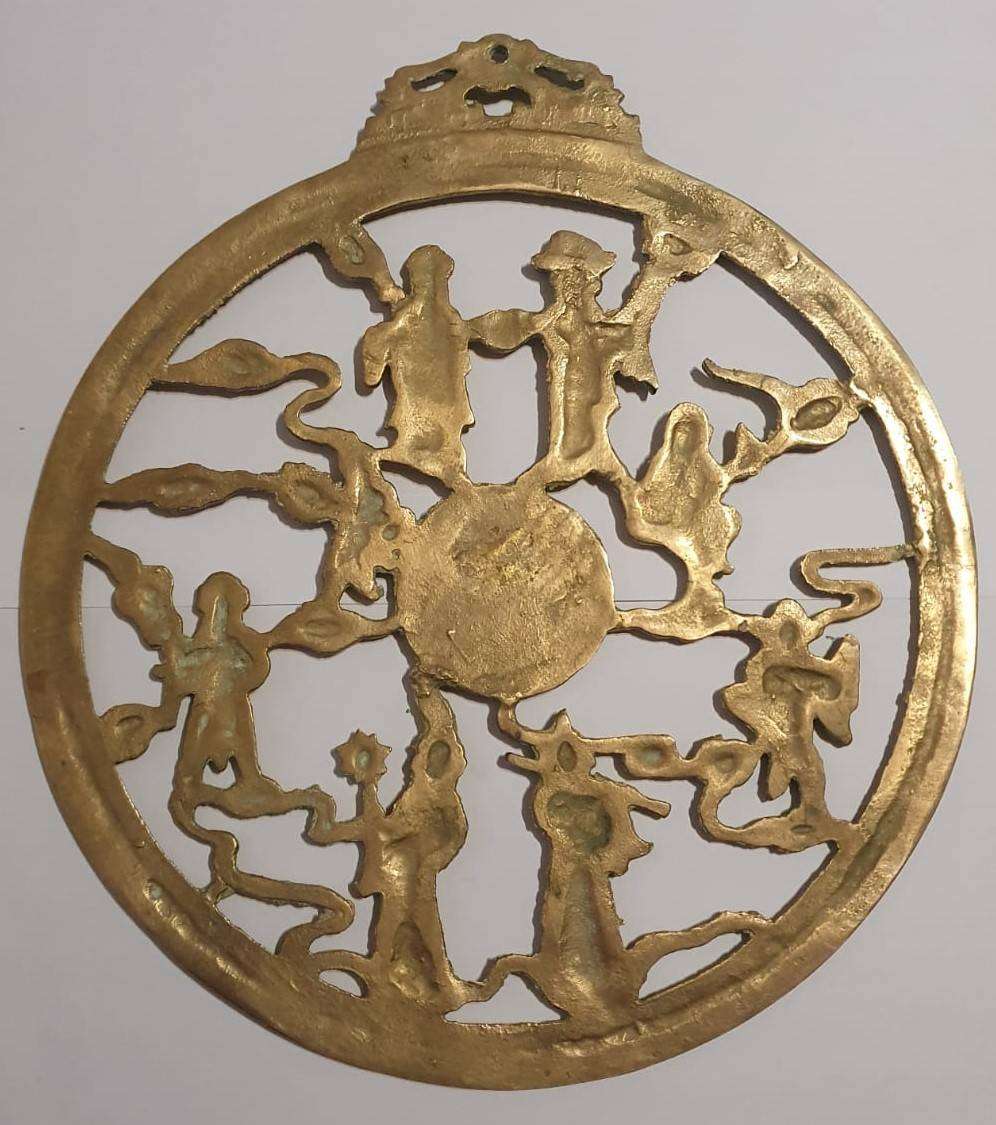 Vintage Chinese Brass Wall Plaque  Eight Immortals & Fu Character Medallion (770g)