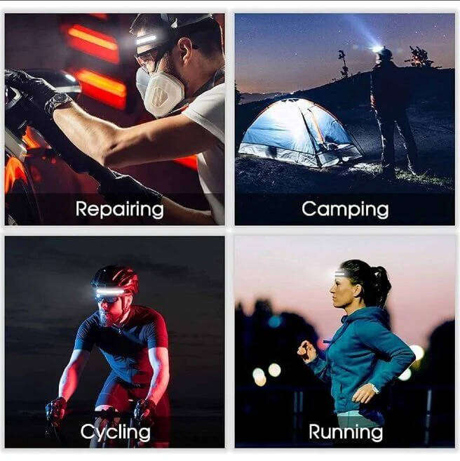 LED Head Lamp 6-Pack COB XPE 350 Lumens Hand Sensor Type-C Rechargeable Camping Hiking
