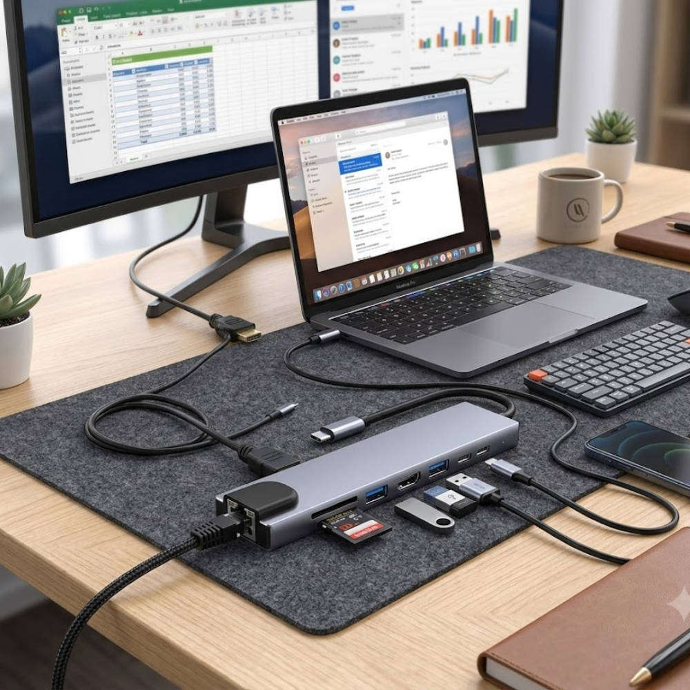 8-in-1 USB-C Hub for MacBook, Dell, HP & Lenovo | 4K HDMI | Gigabit LAN | USB 3.0 | SD Card Reader