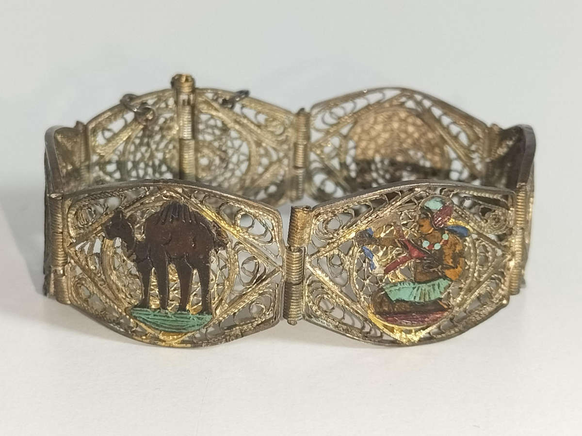 Vintage Egyptian Filigree Panel Bracelet