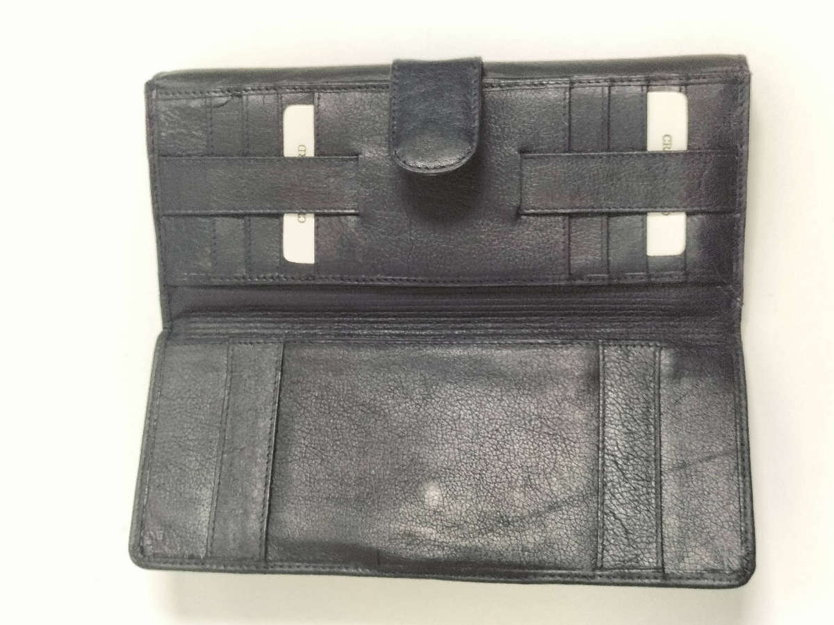 Ginos genuine leather large wallet Navy