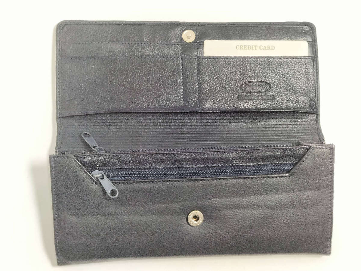 Ginos genuine leather large wallet Navy