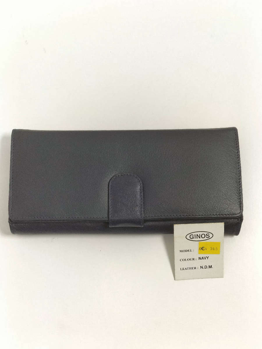 Ginos genuine leather large wallet Navy