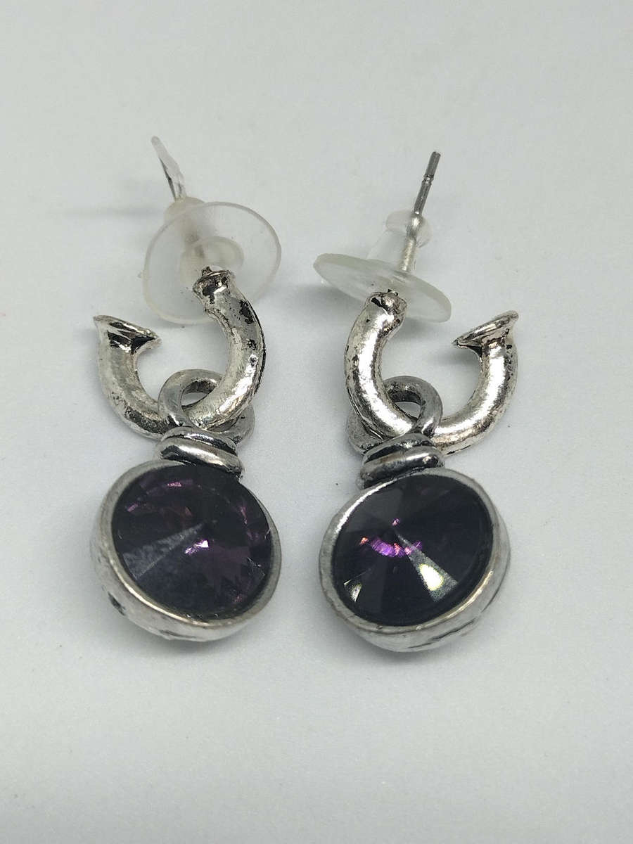 Earrings Amethyst Purple Set of 2