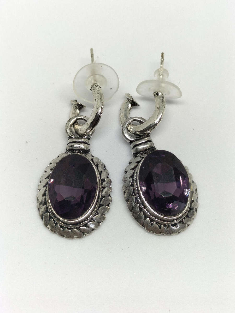 Earrings Amethyst Purple Set of 2