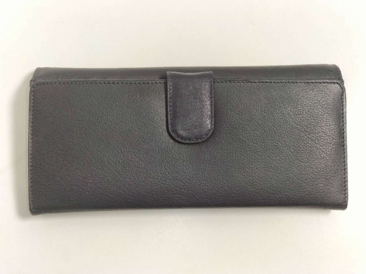 Ginos genuine leather large wallet Navy