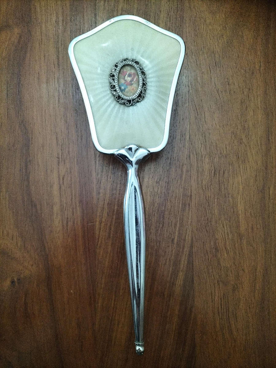 Vintage brush with oval petit point hand embroidery flower