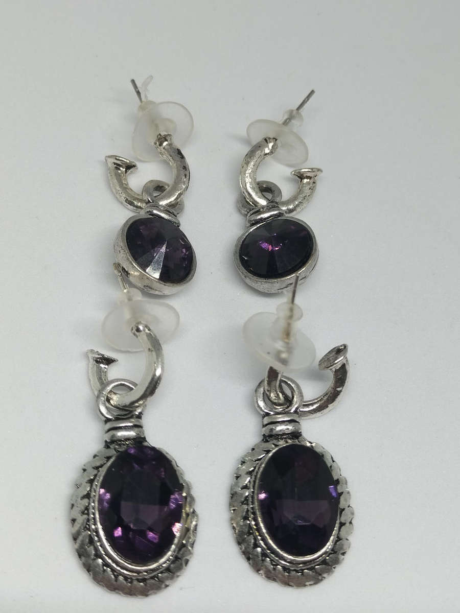 Earrings Amethyst Purple Set of 2