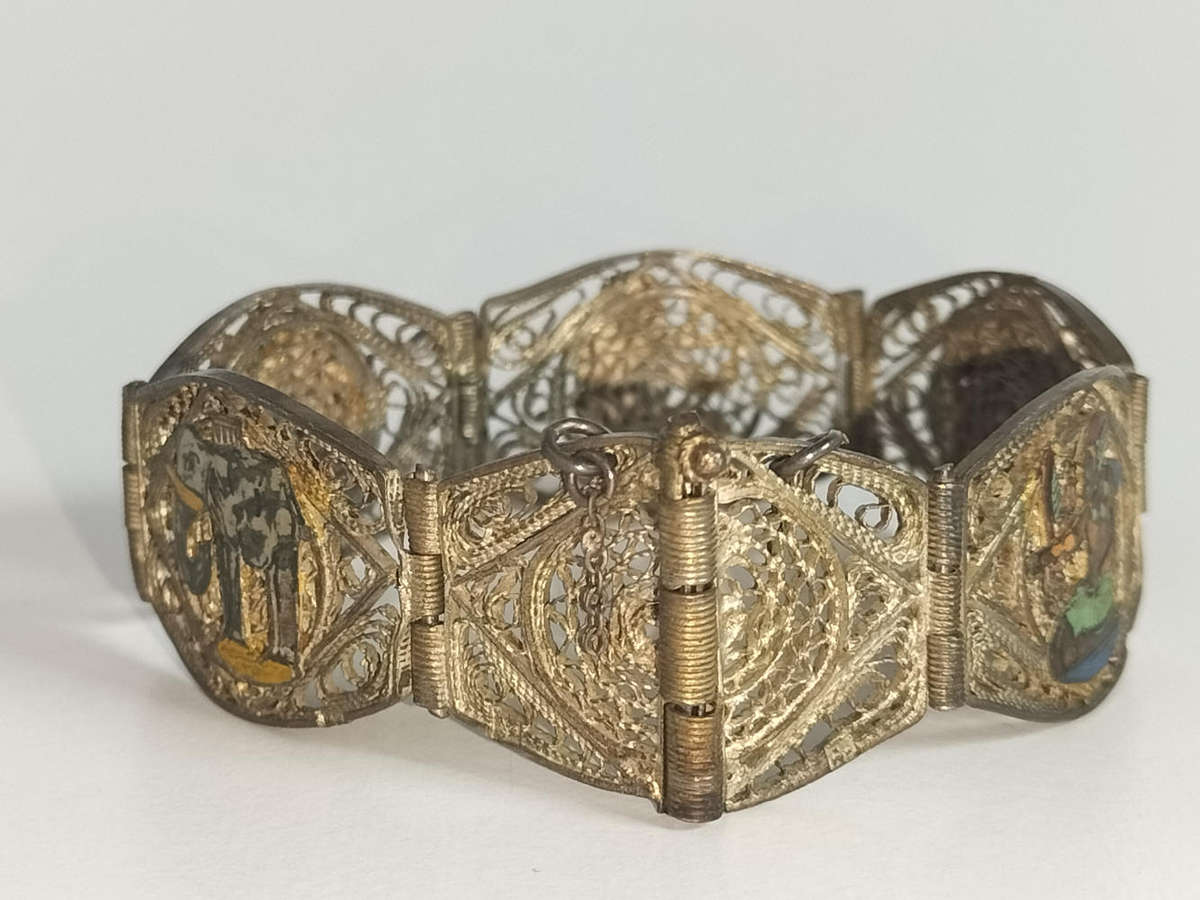 Vintage Egyptian Filigree Panel Bracelet