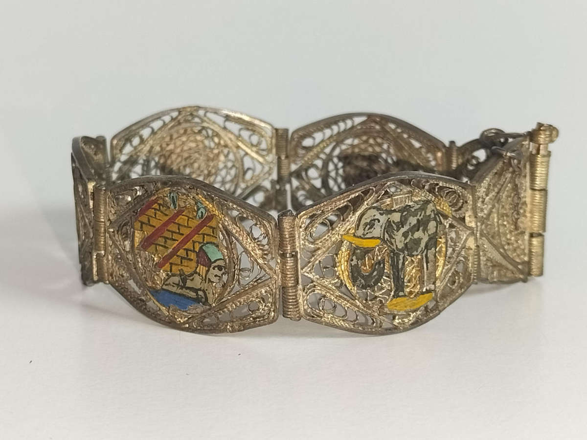 Vintage Egyptian Filigree Panel Bracelet