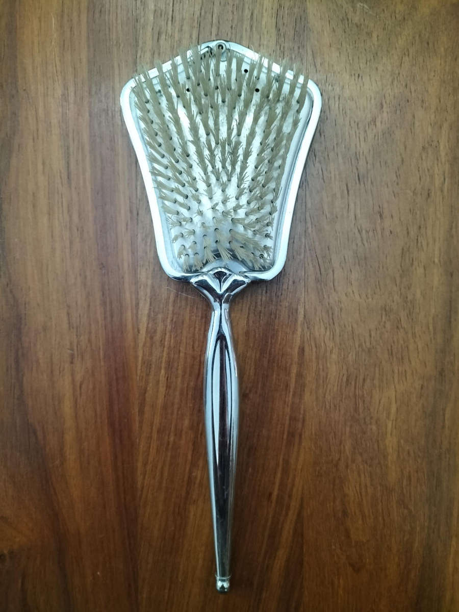 Vintage brush with oval petit point hand embroidery flower