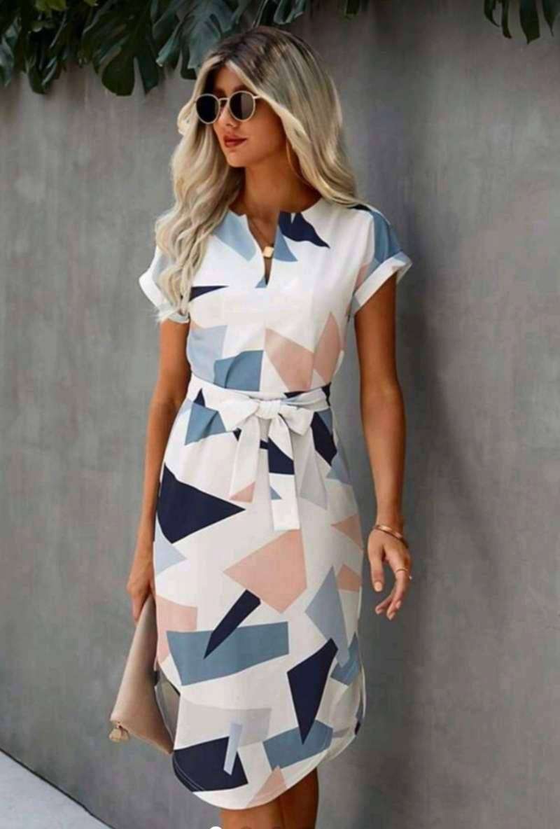 Geo Print Belted Dress