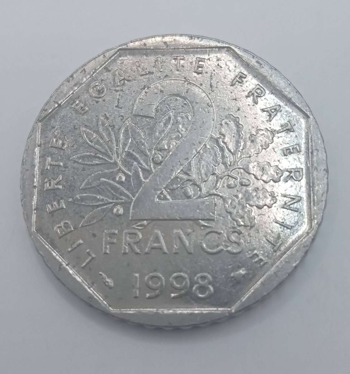 1998 REPUBLIQUE FRANCAISE 2 FRANCS COIN